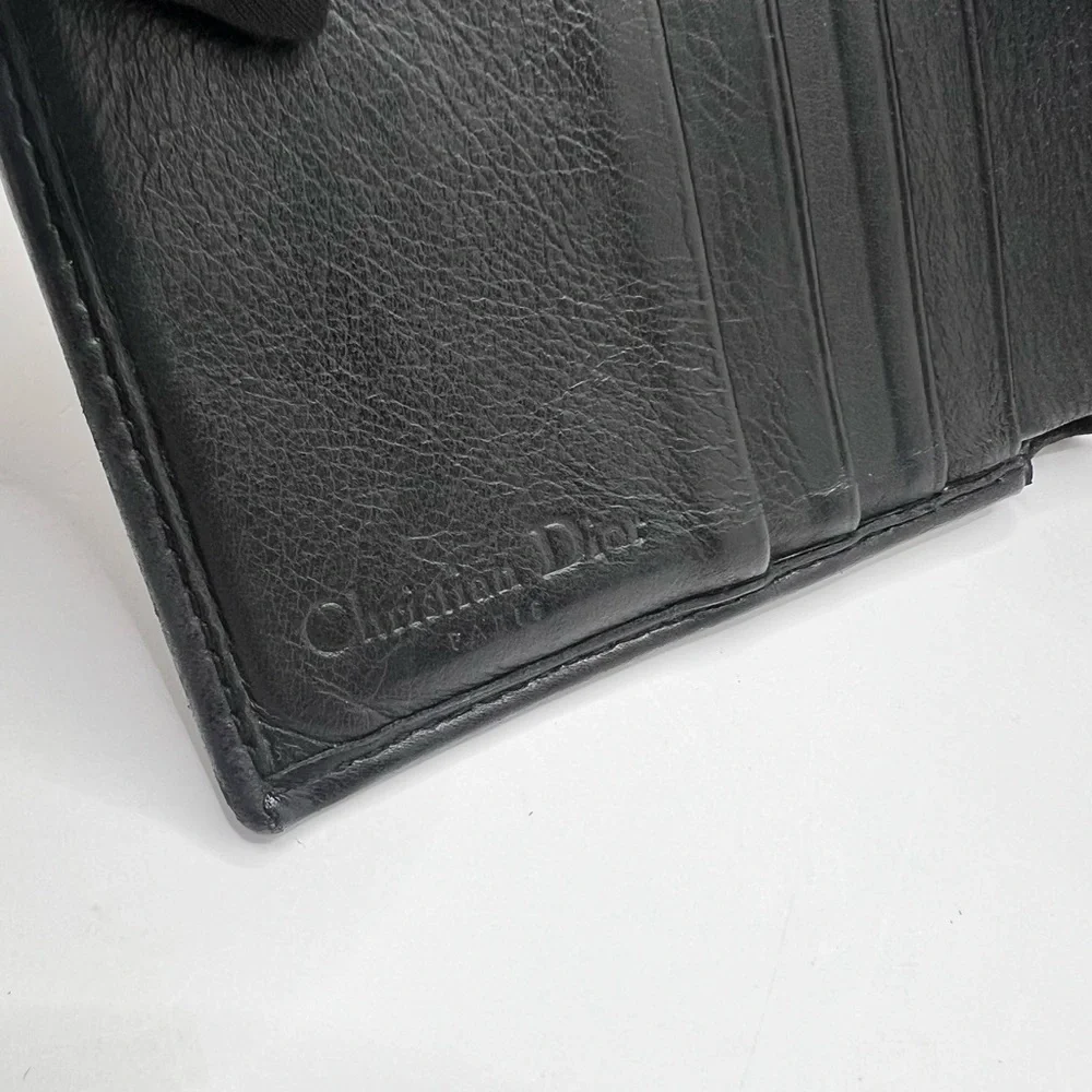 Authentic Vintage Christian DIOR Black Leather Studded Compact Wallet